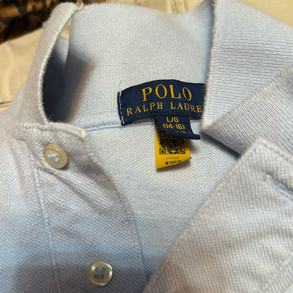 Polo Ralph Lauren boys size L 14-15 baby blue polo shirt. Short sleeves.